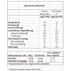 Mermelada de Frutilla, Sin Azúcar, en Caja de 12 Frascos de 340  grs. Contiene 40% de Fruta por 100 grs. de Mermelada.